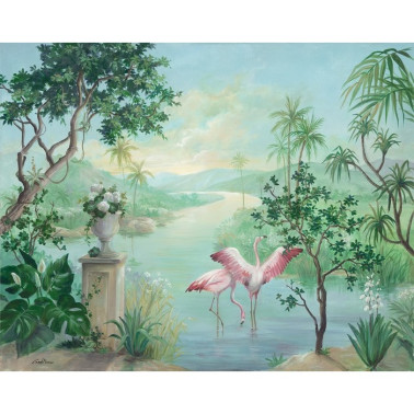 Carta da Parati Mural Paisaje Con Flamencos - Exotismo 8000014 - COORDONNE