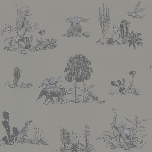 Wallpaper Magnetic Classic Dino Wallpaper Grey  - SIAN ZENG