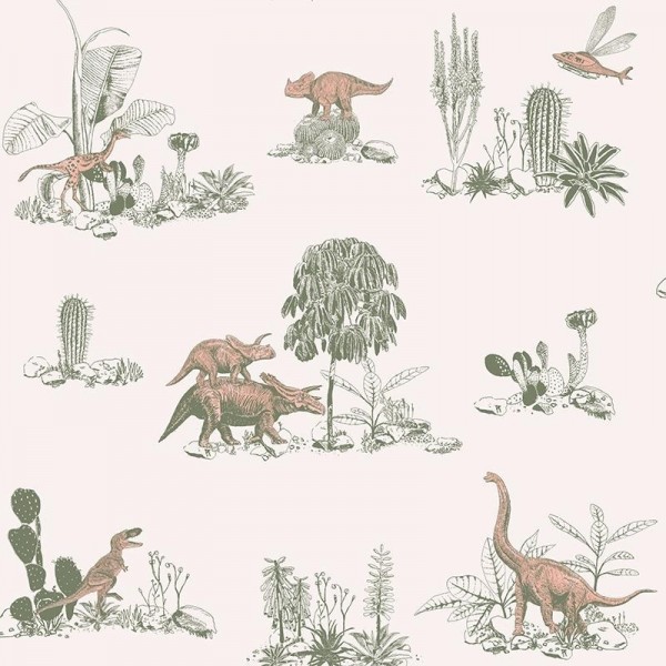 Papier peint Magnetic Classic Dino Wallpaper Pink Green  - SIAN ZENG