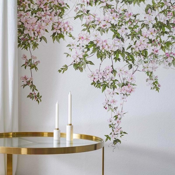 Papier peint Classic Clematis Mural Wallpaper White - SIAN ZENG