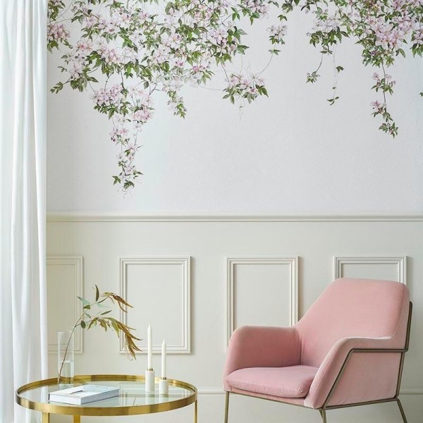 Papier peint Classic Clematis Mural Wallpaper White - SIAN ZENG