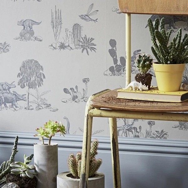 Papier peint Classic Dino Wallpaper Grey - SIAN ZENG