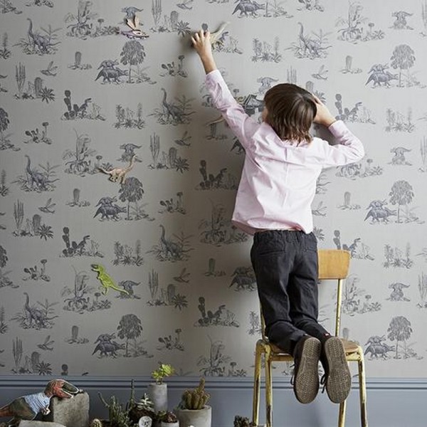 Papier peint Classic Dino Wallpaper Grey - SIAN ZENG