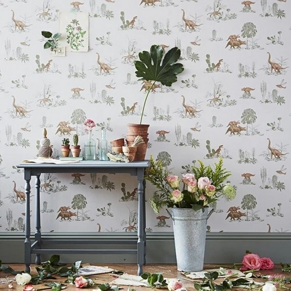 Papier peint Classic Dino Wallpaper Pink Green - SIAN ZENG