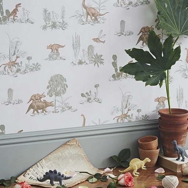 Papier peint Classic Dino Wallpaper Pink Green - SIAN ZENG