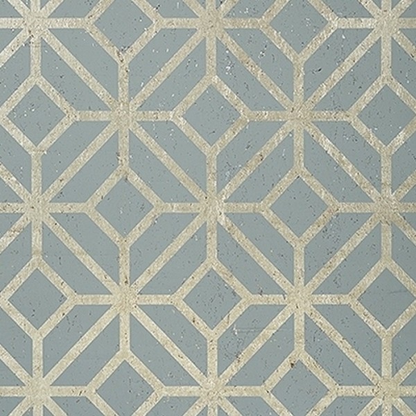 Mamora Trellis Cork Spa Blue On Metallic T10414