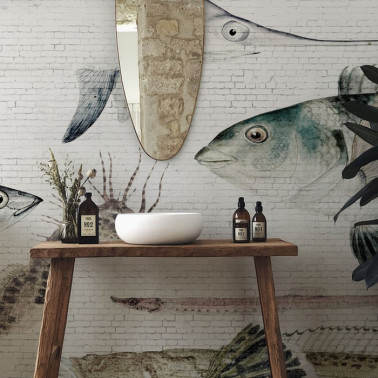 White Brick Mur et poisson...