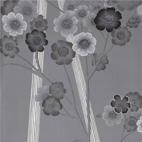 Anemones in Light Dusk Gun Metal dyed silk