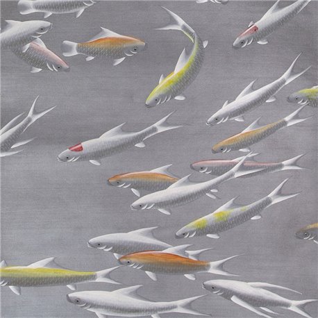 Fishes Koi on Flash metallic Xuan paper