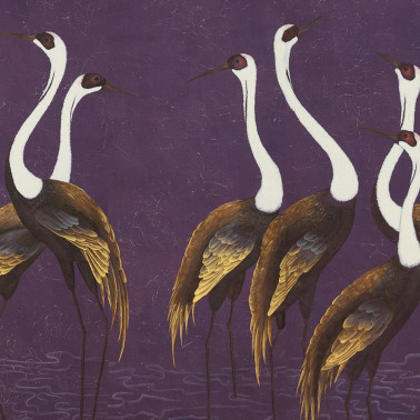 Sarus Cranes Original on Edo purple painted Xuan paper