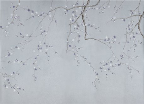 Plum Blossom Special Colourway on Crackled silver metallic silk