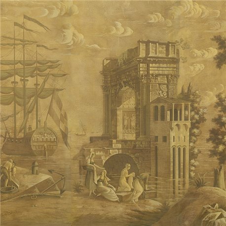 Views of Italy Sepia on antique scenic Xuan paper