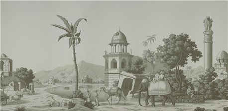 Early Views of India Crystal Grey on scenic paper