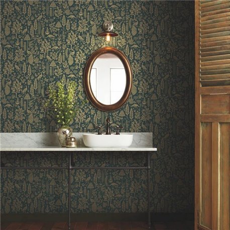 Menagerie Toile Emerald and Metallic Gold RP7373