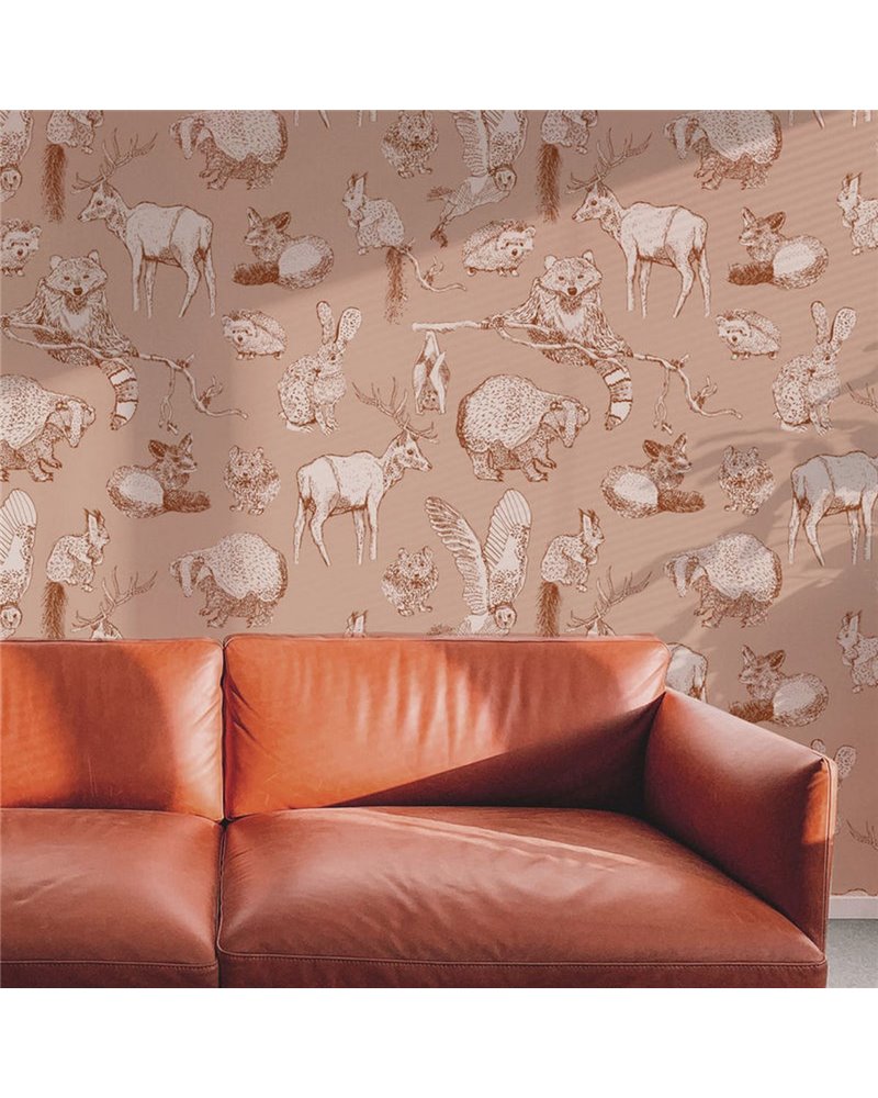 ANIMAL WALLPAPER - FOREST FRIENDS - NUDE-BURNT ORANGE