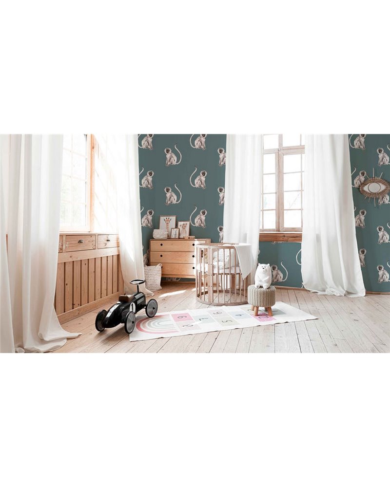 ANIMAL WALLPAPER - FUNKY MONKEY DUSTY TEAL