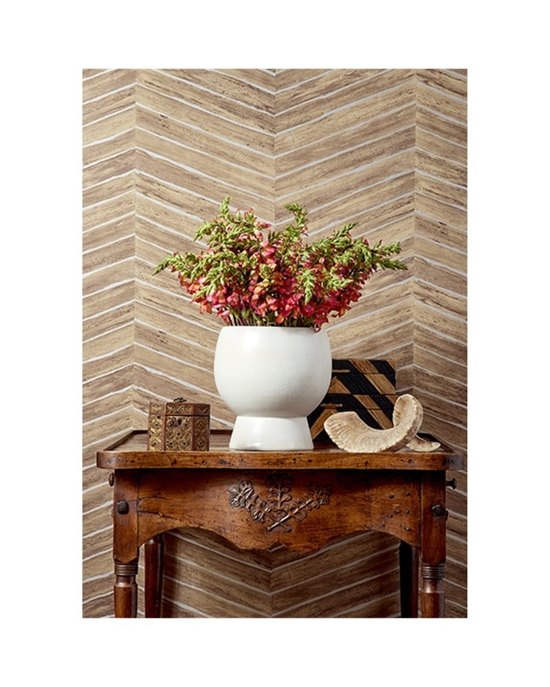 Wood Herringbone Natural On Metallic Silver T14573