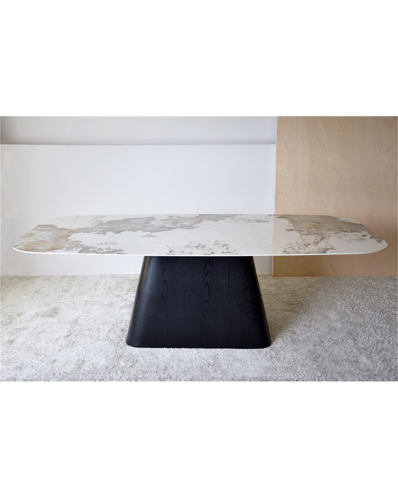 MESA COMEDOR PIEDRA SINTERIZADA Y FRESNO REF. 34AC21811