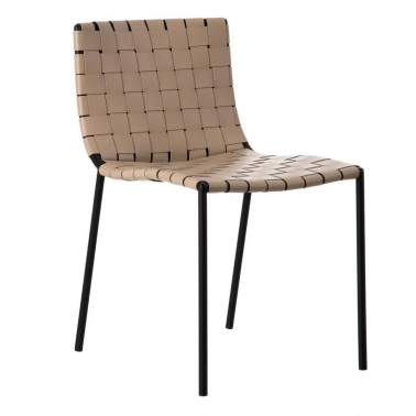 SILLA BEIGE-NEGRO METAL-PIEL 44,50 X 51 X 77 CM REF.600799