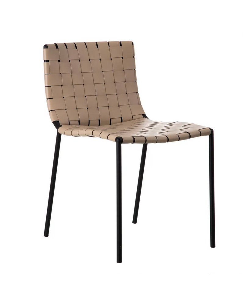 SILLA BEIGE-NEGRO METAL-PIEL 44,50 X 51 X 77 CM REF.600799