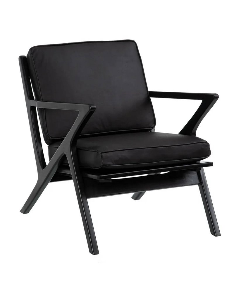 SILLÓN NEGRO MADERA TECA-PIEL SALÓN 78 X 64 X 75 CM REF.602882