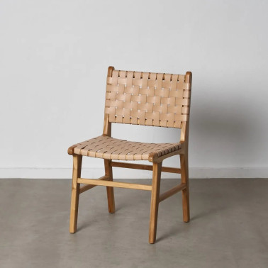 BEIGE TEAK-LEATHER CHAIR 50...