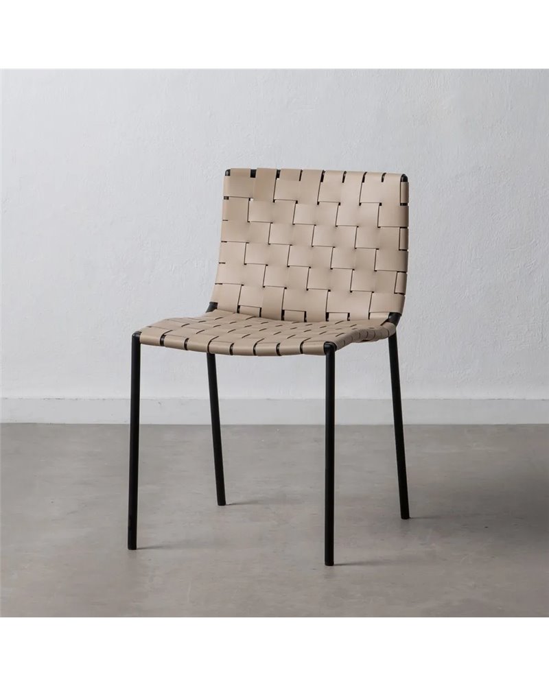 SILLA BEIGE-NEGRO METAL-PIEL 44,50 X 51 X 77 CM REF.600799