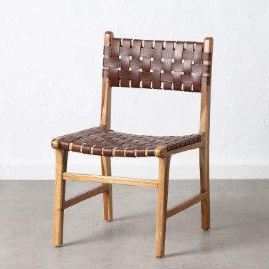 BROWN TEAK-LEATHER CHAIR 56...