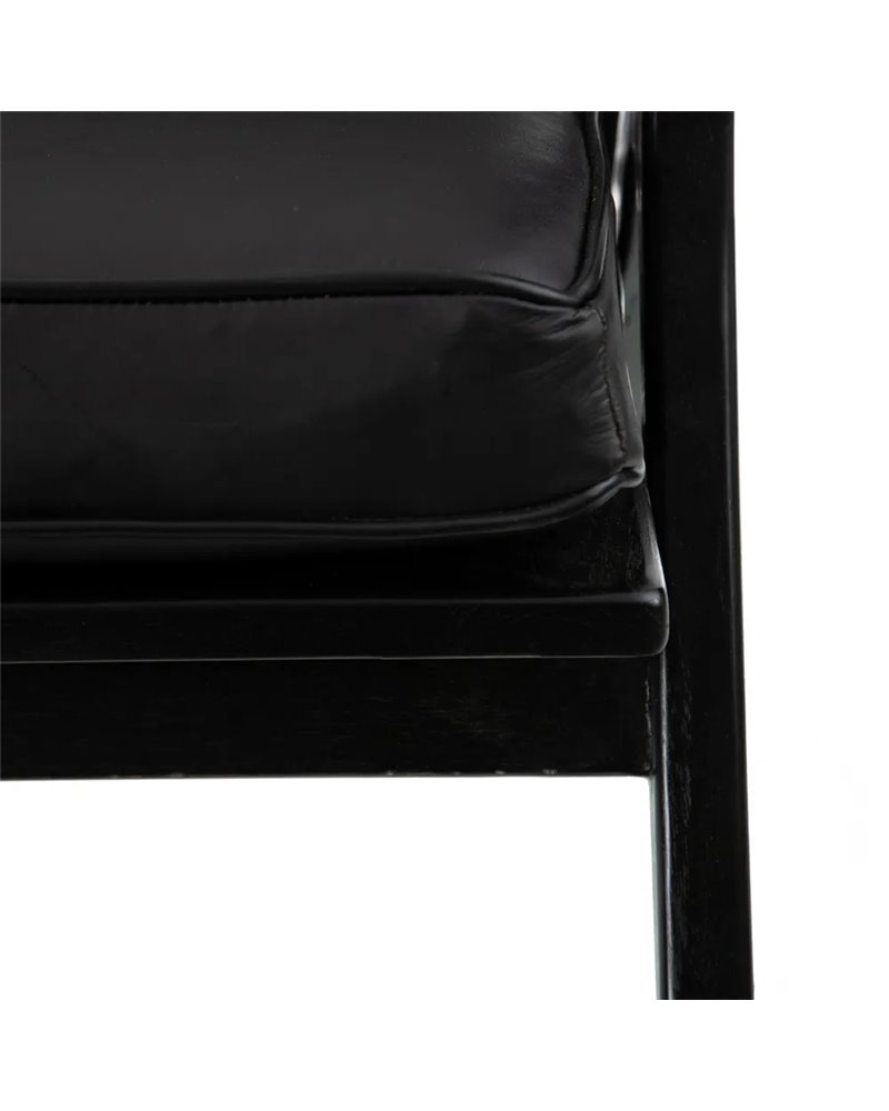 SILLÓN NEGRO MADERA TECA-PIEL SALÓN 78 X 64 X 75 CM REF.602882