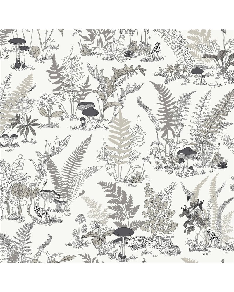 Mushroom Garden Toile Black Grey RT7893