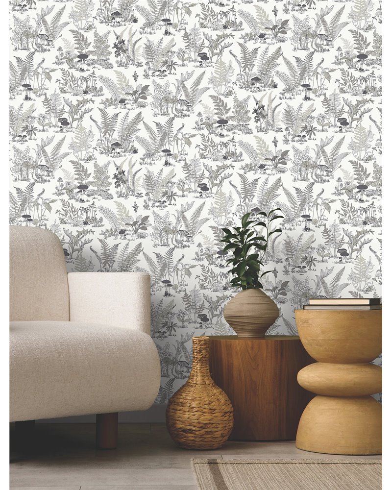 Mushroom Garden Toile Black Grey RT7893