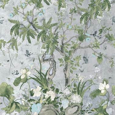 Wild Wisteria Mural Metallic Silver TM42053