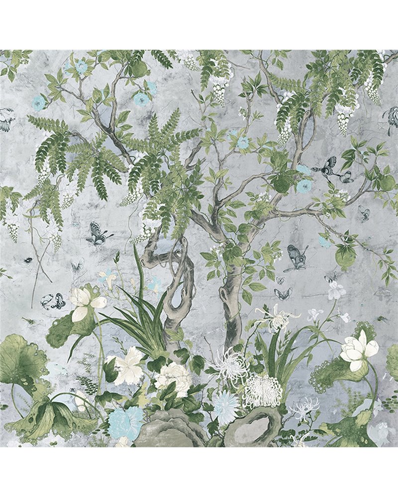 Wild Wisteria Mural Metallic Silver TM42053