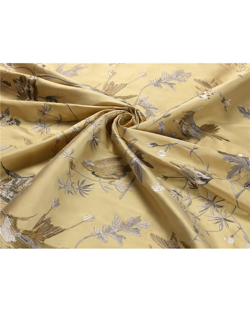 Hummingbirds 100% Silk Gold & Soft Grey F111-1001