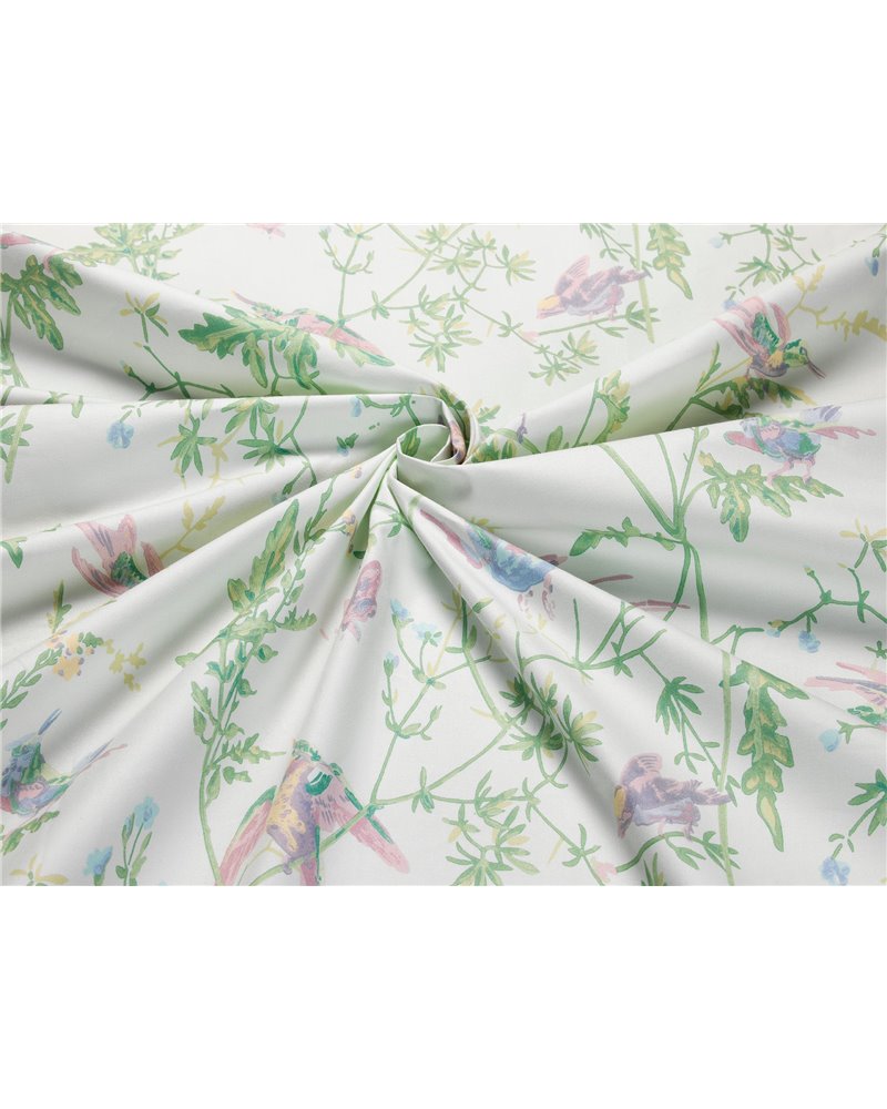 Hummingbirds Cotton Blush Sage & Mulberry On Cream F125-3009