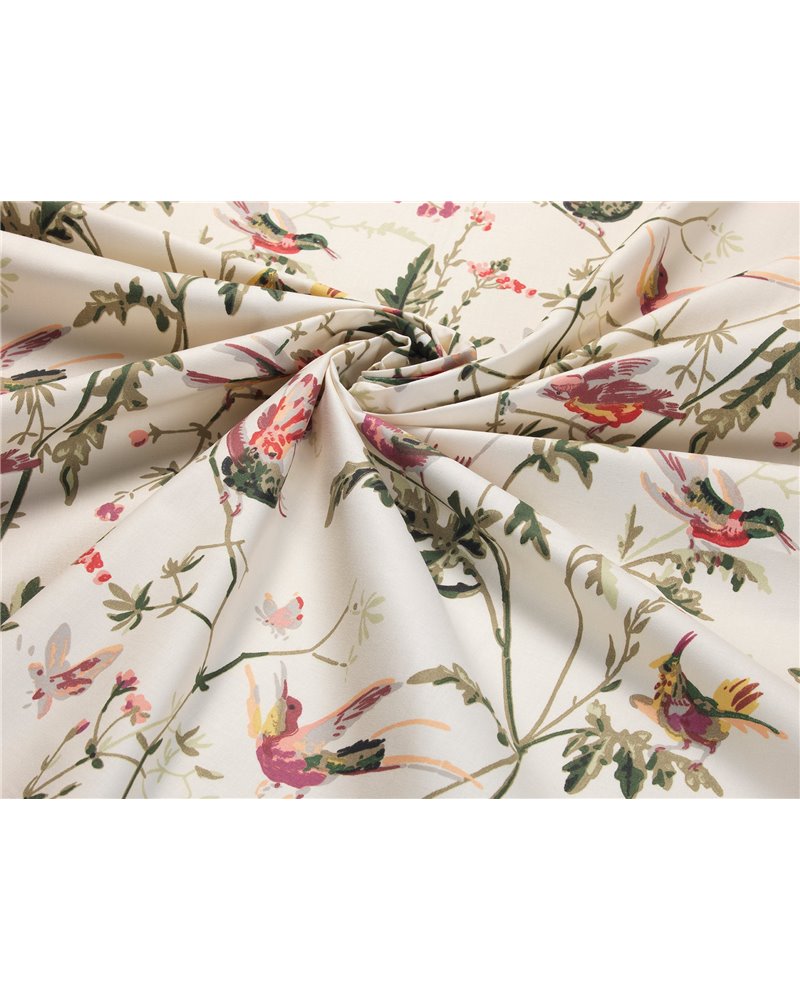 Hummingbirds Cotton Classic Multi & Old Olive On Cream F62-1001