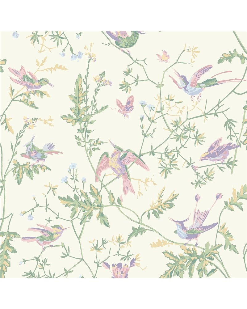 Hummingbirds Blush Sage & Mulberry On Cream 124-1001