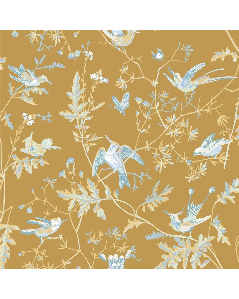 Hummingbirds Ice Blue On Metallic Gold 124-1006