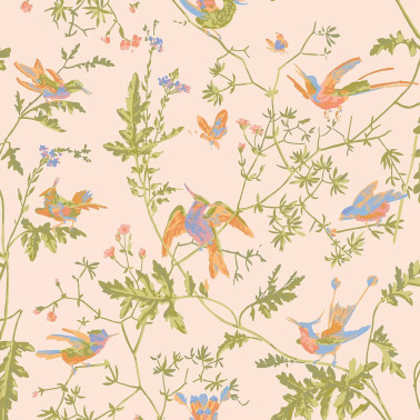 Hummingbirds Tangerine & Olive On Blush 124-1002