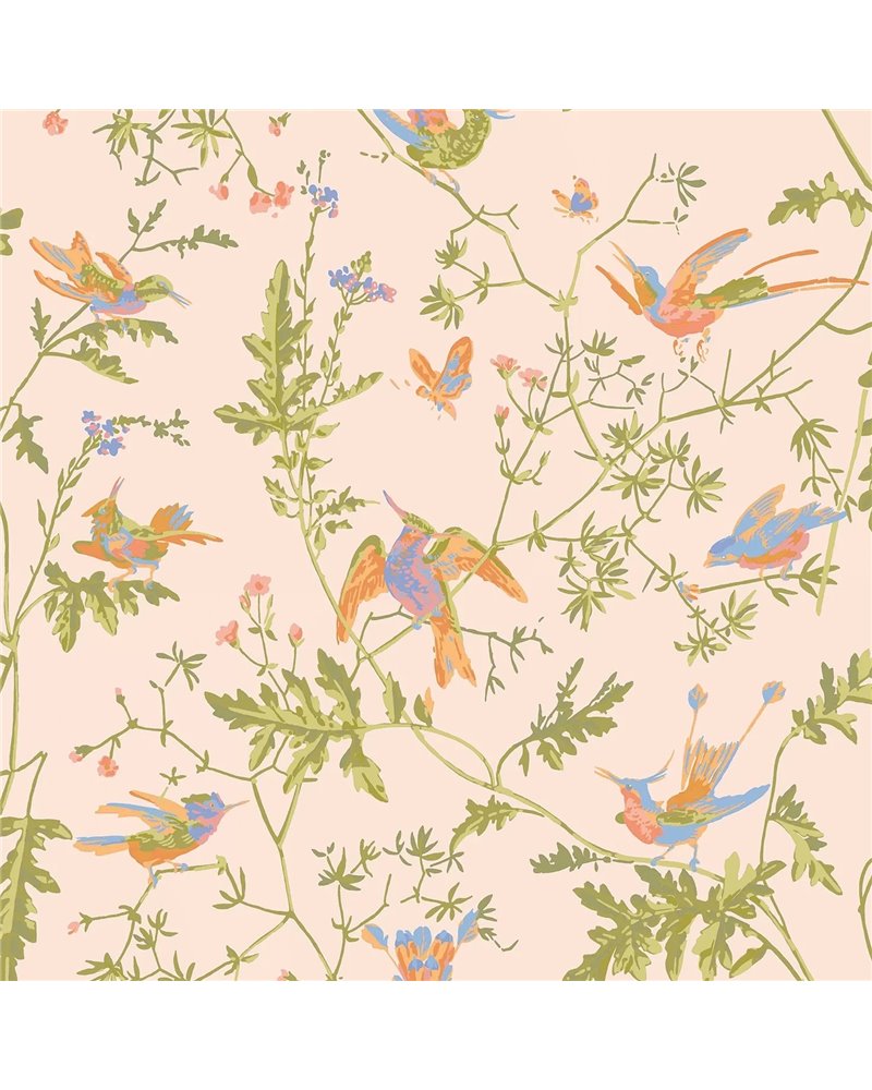 Hummingbirds Tangerine & Olive On Blush 124-1002