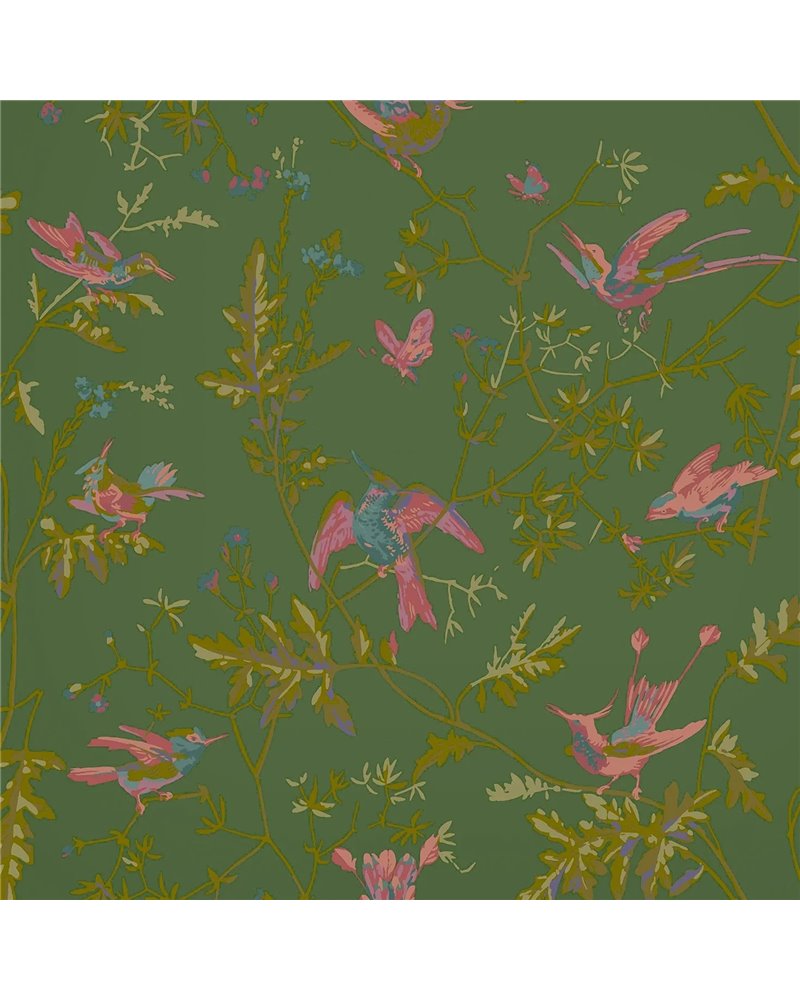 Hummingbirds Fuchsia On Racing Green 124-1005