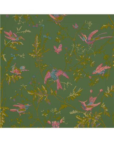 Hummingbirds Fuchsia On Racing Green 124-1005