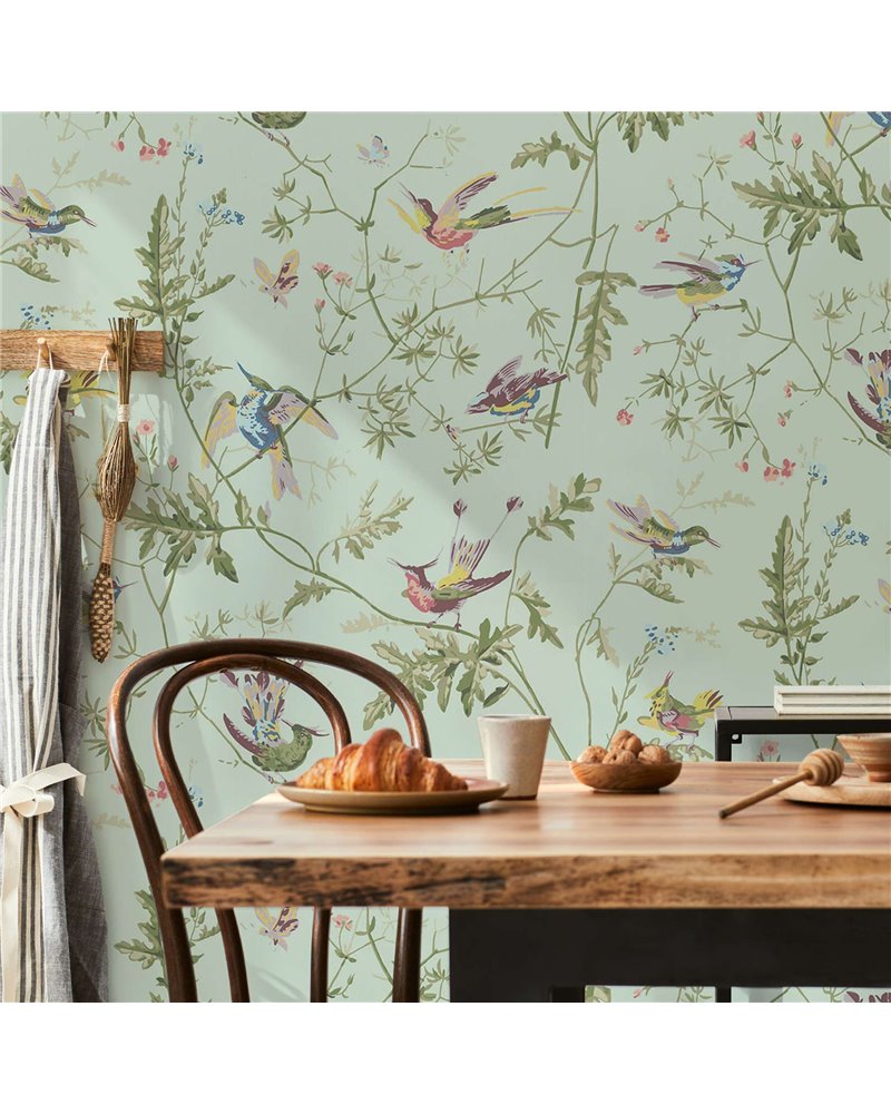 Hummingbirds Multi Old Olive On Eau Du Nil 100-14070