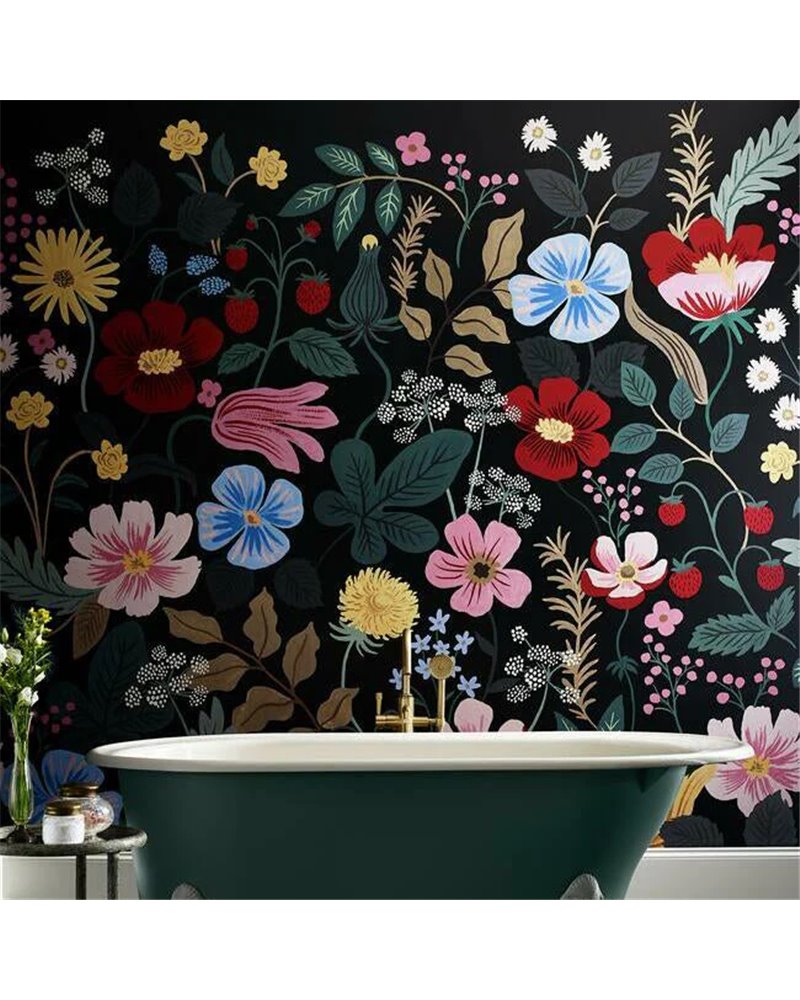 FormatFactoryStrawberry Fields Premium Peel and Stick Wall Mural Black PSW1333MW1