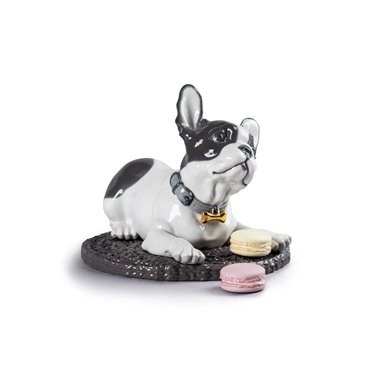 Bulldog francés con macarons