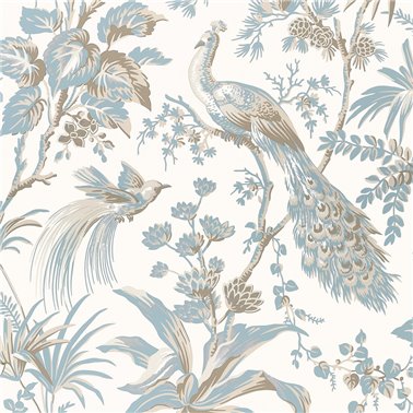 Peacock Toile Soft Blue and Beige AT57828