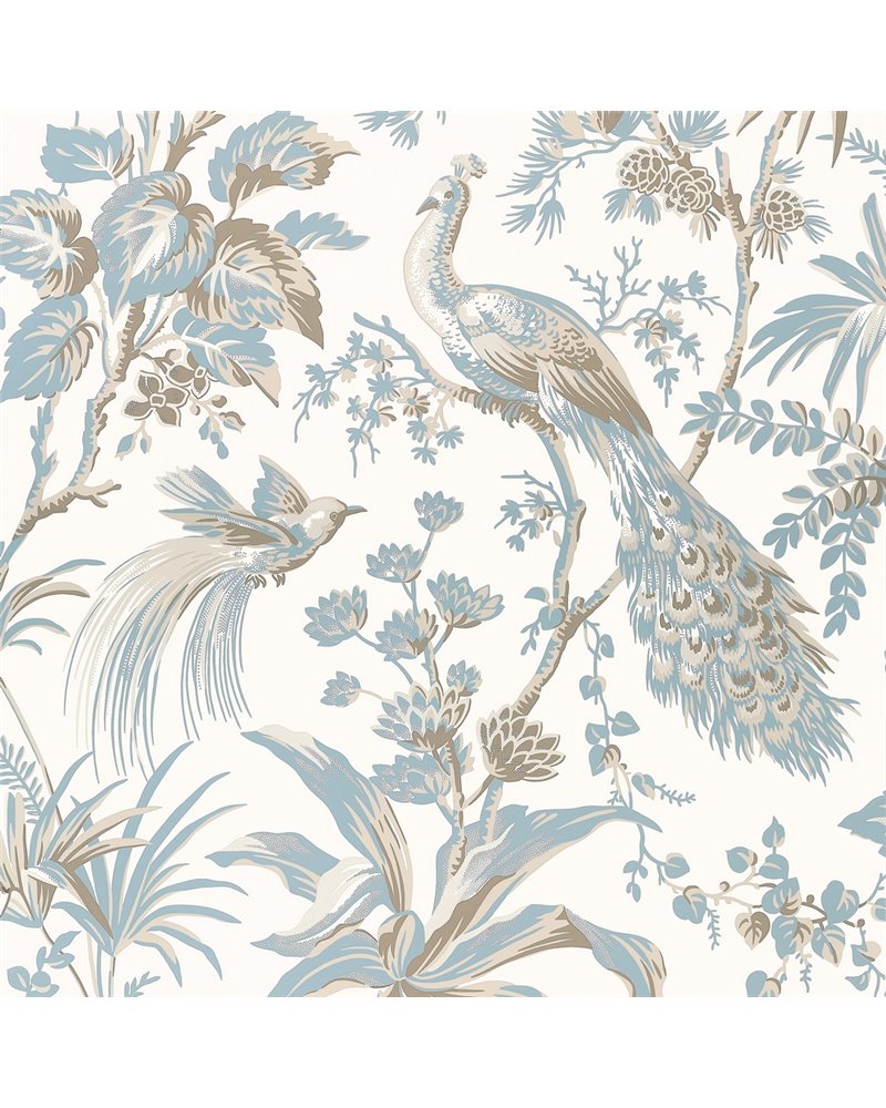 Peacock Toile Soft Blue and Beige AT57828