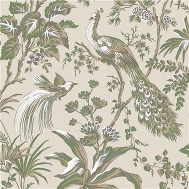 Peacock Toile Green On Natural AT57832