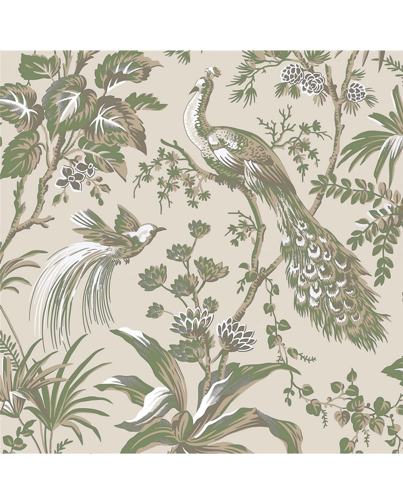 Peacock Toile Green On Natural AT57832