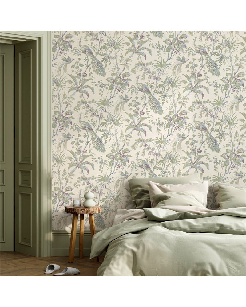 Peacock Toile Green and Plum AT57829